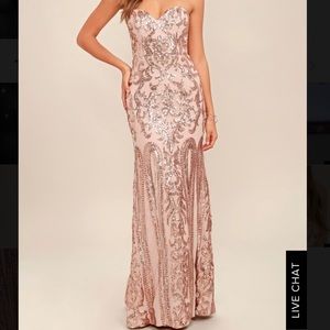 REBECCA ROSE GOLD STRAPLESS SEQUIN MAXI DRESS